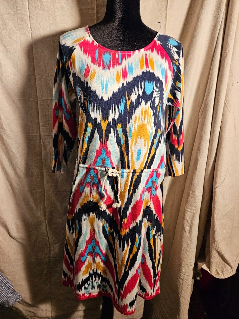 Perfect Summer Colorful Dress from Lilla P Size Small Ikat Pattern